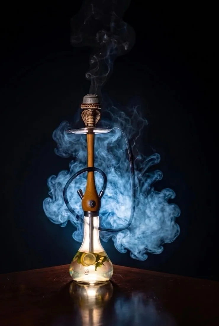 Hookah with wooden stem and lemon-mint base