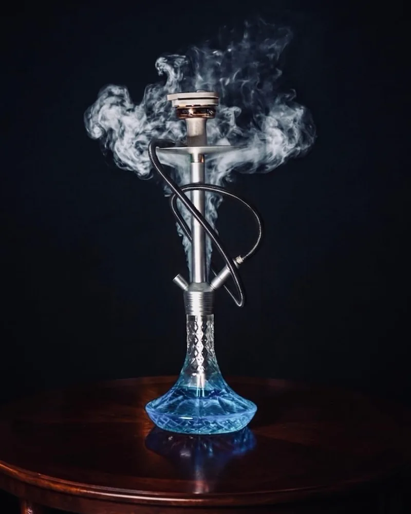 Silver hookah with blue crystal base